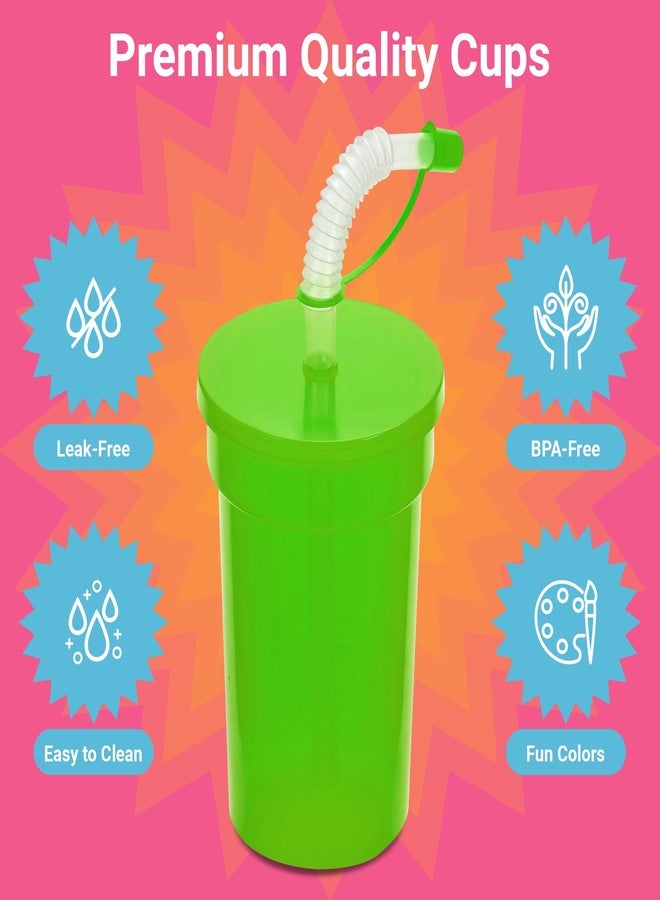 Playbees 12 Pack Neon Sipper Cups - 12 Oz. - Colorful, Spill-Proof Cups with Lids and Straws - Ideal for School Events, Themed Parties, and Birthday Celebrations - Party Supplies - Image 3